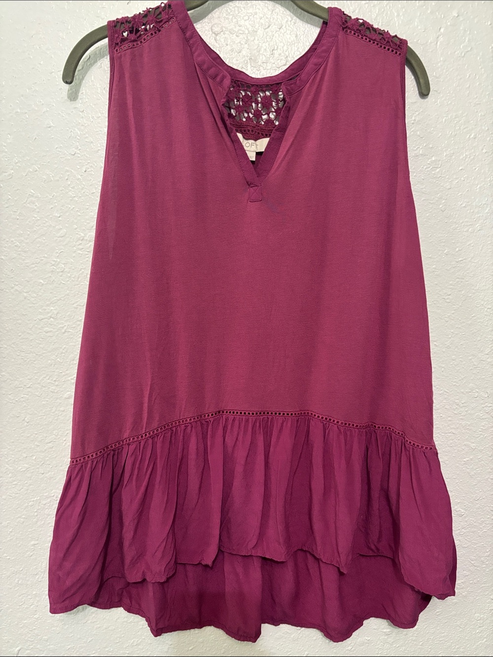 LOFT Crochet Yoke Tank - Plum Pink